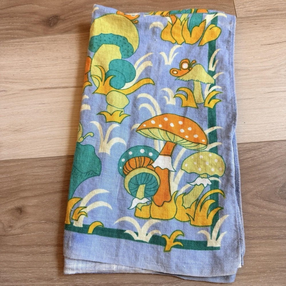 Groovy 70's Mushroom Linen Scarf/tea Towel 16x27